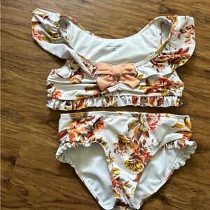 Janie and Jack Girls Floral Ruffle Two-Piece Swimsuit (Size 10) 🌺☀️